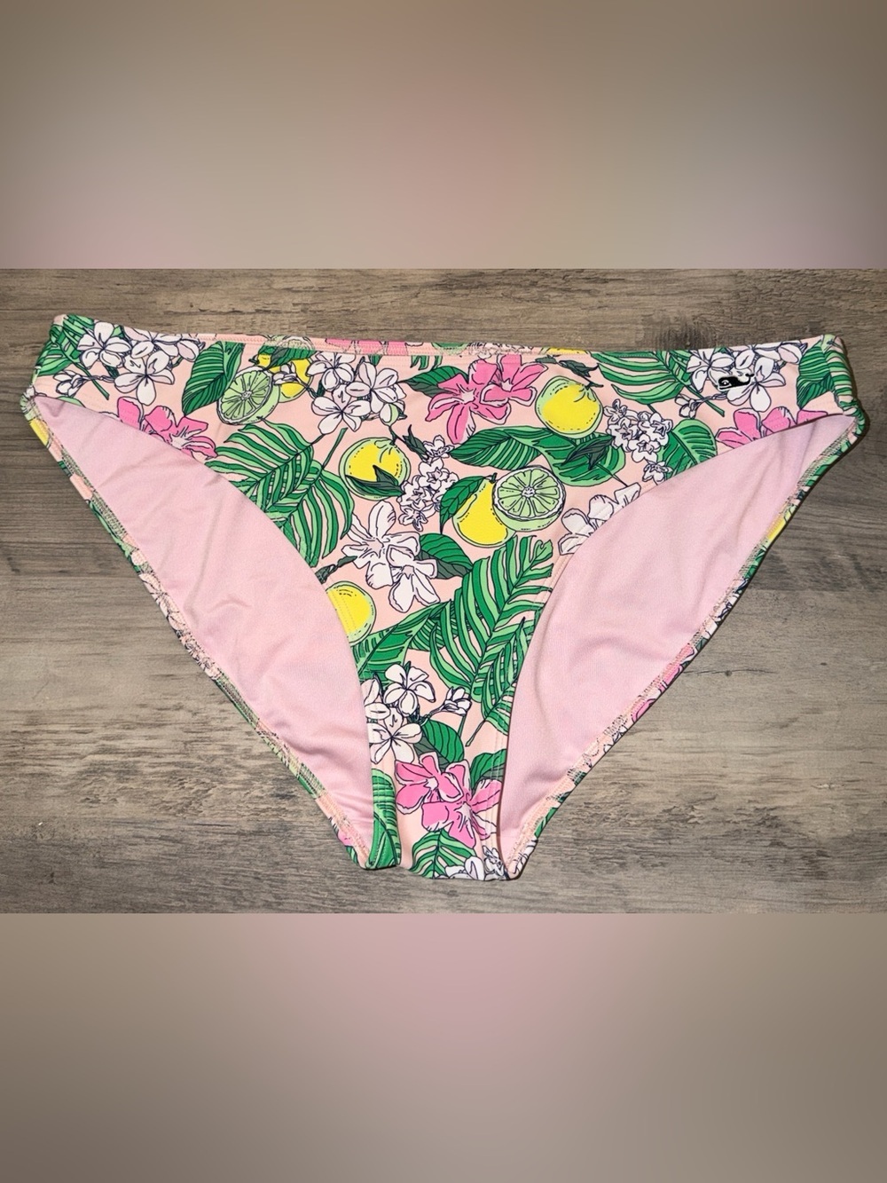Vineyard Vines women large bikini bottom pink cloud painted palm floral lemon